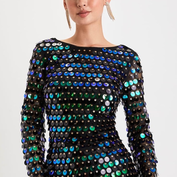Lulu's Exceptional Radiance Black Multi Iridescent Sequin Backless Mini Dress - Picture 3 of 10